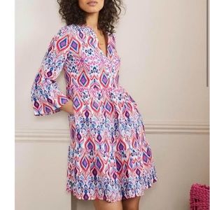 Boden Relaxed Linen Tiered Dress Ikat Paradise
